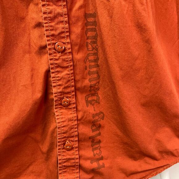 Harley Davidson Men's Holdout Shirt Large Orange Logo short sleeve button Up - Picture 8 of 15